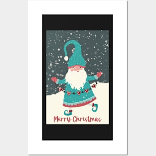 Happy Santa jumping in the snow, bringing Christmas’ greetings Posters and Art